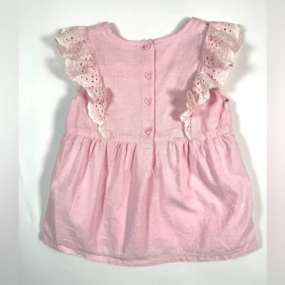 GYMBOREE‎ Girls’ Pink Flutter Sleeve Eyelet Lace Linen Blend Blouse Size 6